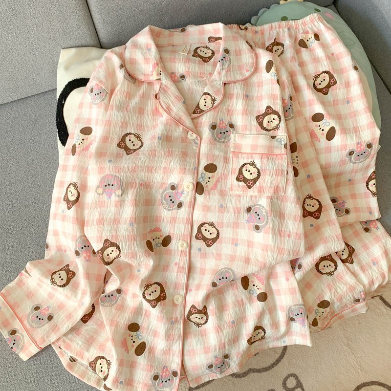 (가슴패드 없음) [윤두면] 콩가루 체크 긴팔+바지