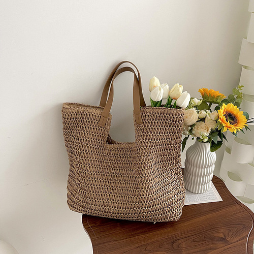 Summer Stylish Grass Weaving Bags for Women  New High-End Knit Tote Bag with Large Capacity Commuter Beach Bag