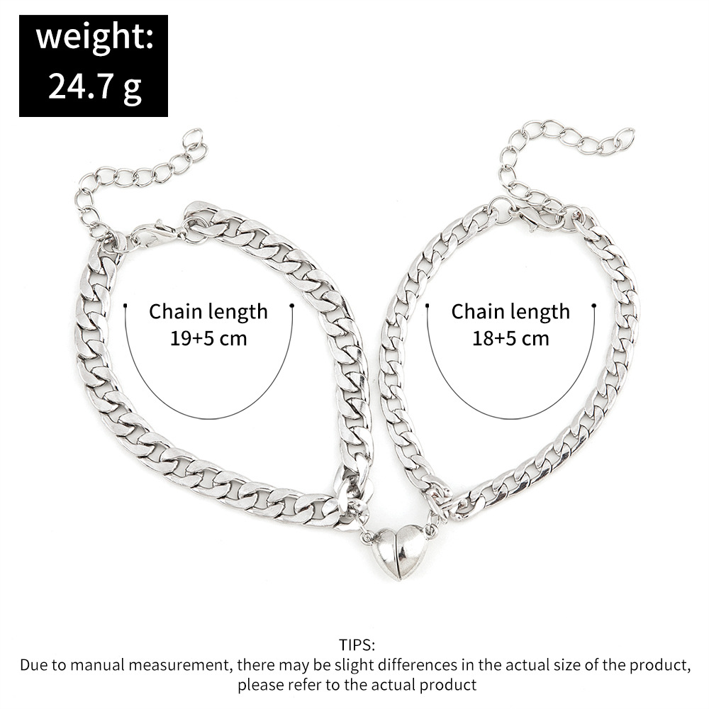 Fashion Solid Color Stainless Steel Bracelets Heart Stainless Steel Bracelets 2 Pieces display picture 2