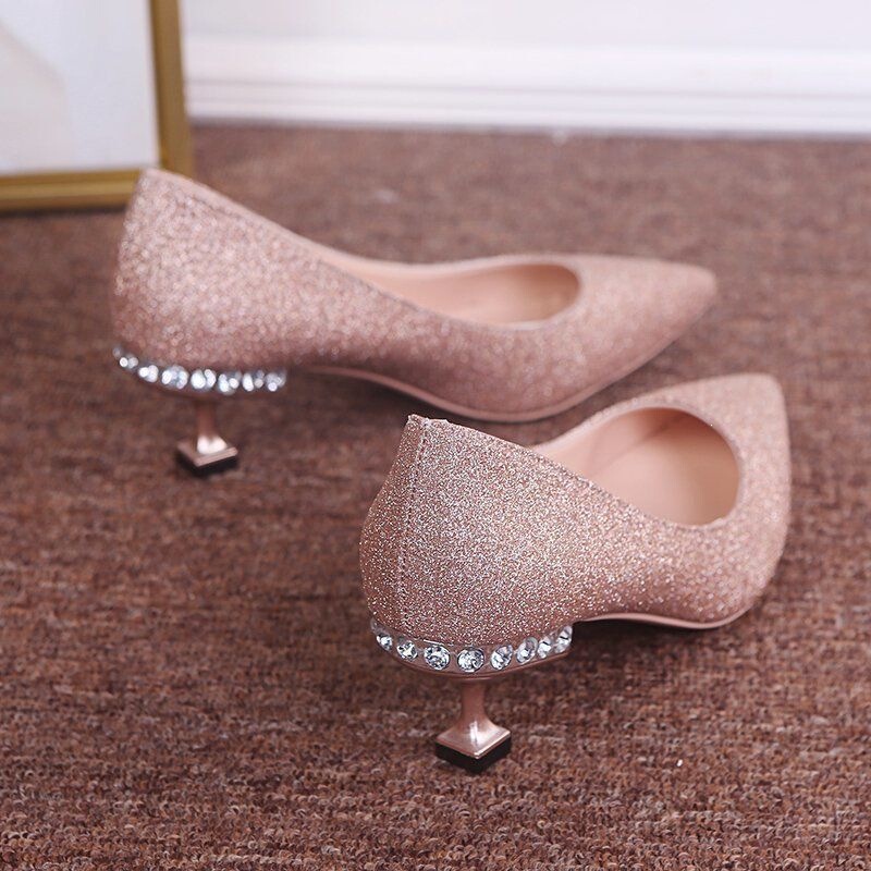 Wedding Shoes for Women 2026 New Style Bridal Shoes with Sequins Versatile Dress High Heels Thin Heels Low Heels Wedding Shoes