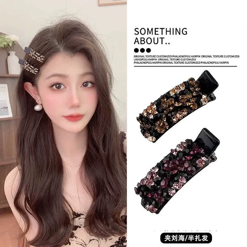 Красочная заколка для боковой челки со стразами в корейском стиле, высококачественная, модная и легкая роскошная заколка для волос, универсальная для фиксации распущенных волос.
