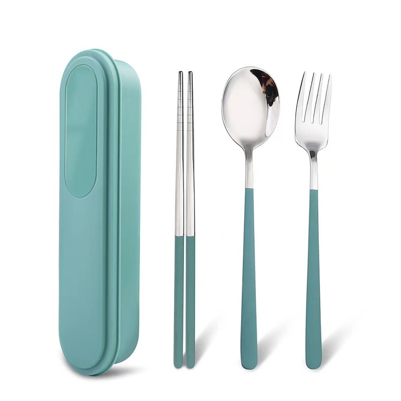 304ステンレス携帯食器三点セット学生屋外食器セット引き出し箱プレゼントスプーンフォーク箸|undefined