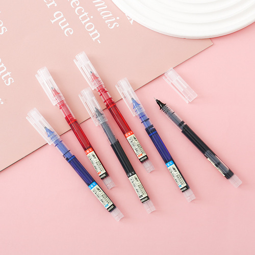 Straight liquid ballpoint pen student exam neutral pen office signature pen quick-drying black red and blue needle tube water pen 0.5mm