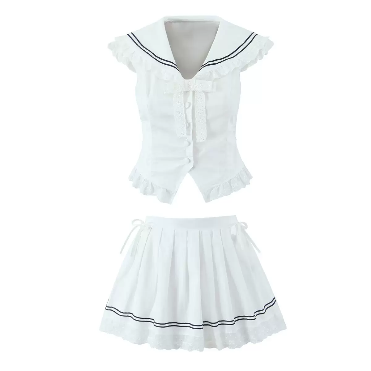 2025裙套装欧美海军领撞色E4A6条纹批发无袖衬衫55夏季新款半上衣