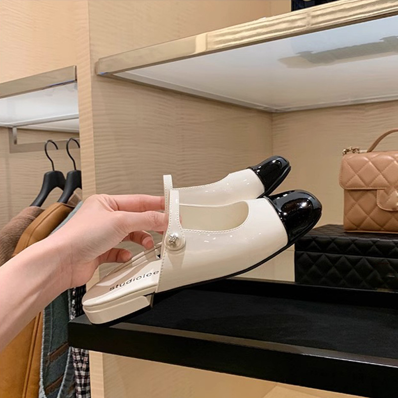 Uva mamá verano nuevo color a juego, cabeza redonda cuadrada, perlas, boca poco profunda, todo fósforo, Mary Jane medio arrastre, ropa de verano femenina