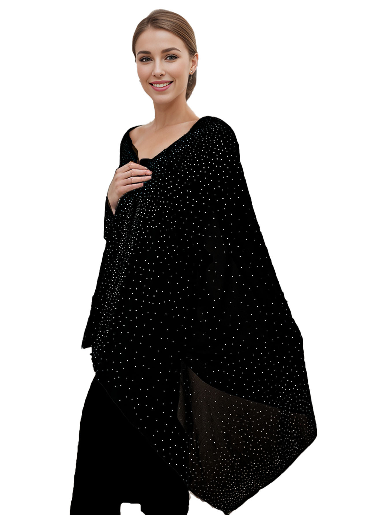 Hot Selling New Solid Color Chiffon Starry Sky Hot Stamping Exquisite And Elegant Banquet Style Extended Version Of High-end Women's Shawl_voghion.com