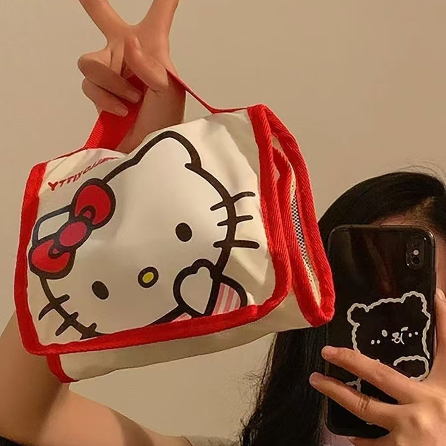 Kitty cat makeup bag for women, Japanese anime cute bag, multifunctional four-in-one portable travel toiletry storage bag