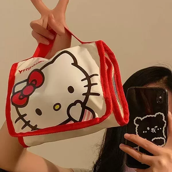 Kitty cat makeup bag for women, Japanese anime cute bag, multifunctional four-in-one portable travel toiletry storage bag