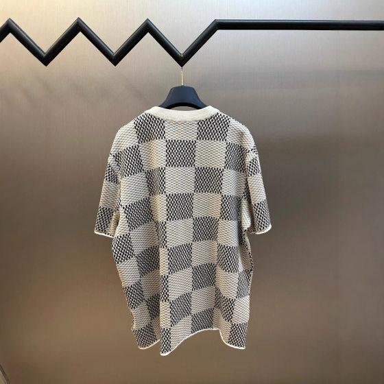 Classic Large Chessboard Plaid Combed Cotton Wool Men's Crewneck T-Shirt Men's Short Sleeve Tshirt