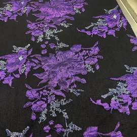 跨境新款进口黑底大花浮雕提花面料连衣裙旗袍风衣外套礼服布料