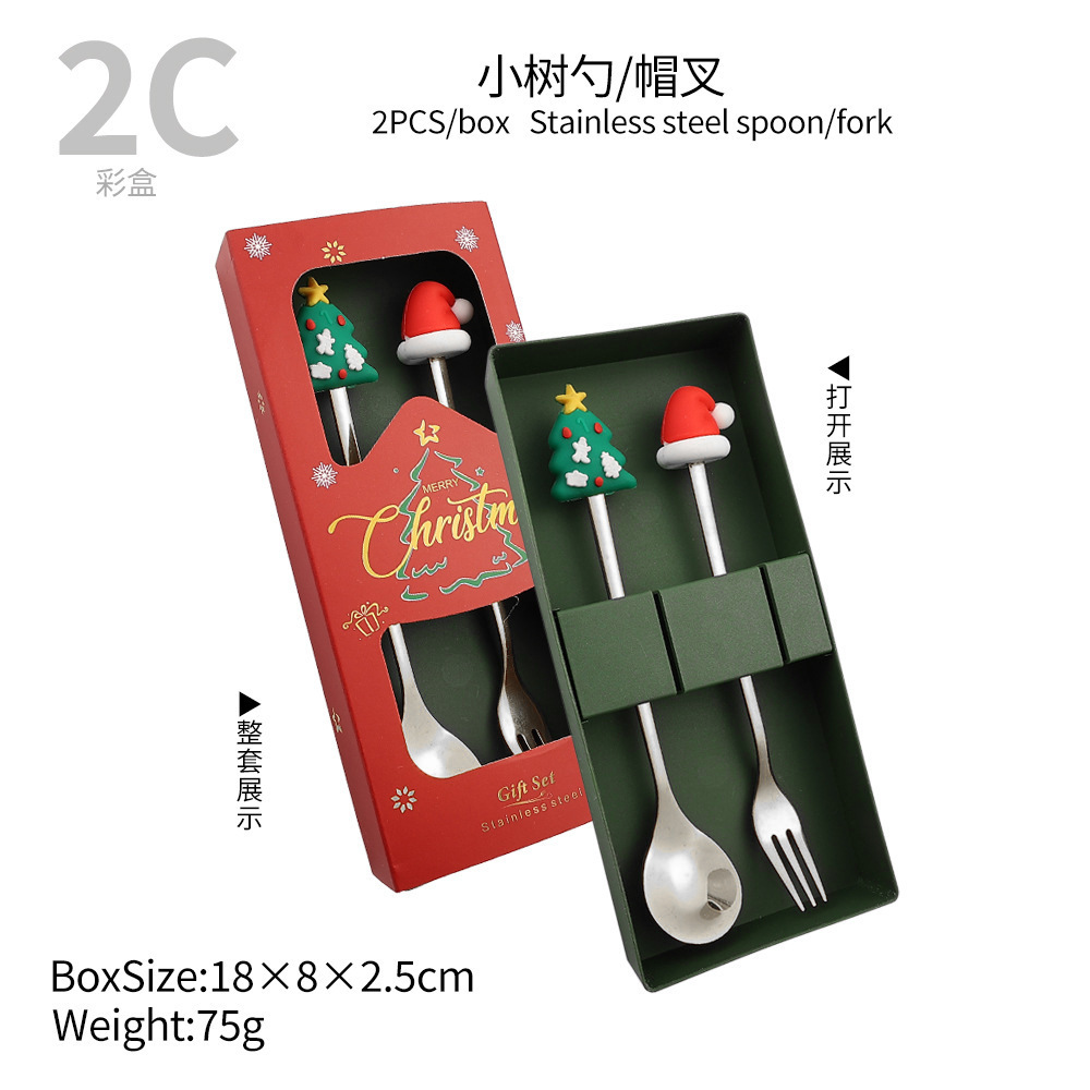 Cuchilleras de acero inoxidable transfronterizas muñecas de Navidad cucharas y tenedores juegos de regalo de café cucharas de postre horquilla de fruta pastel image 14