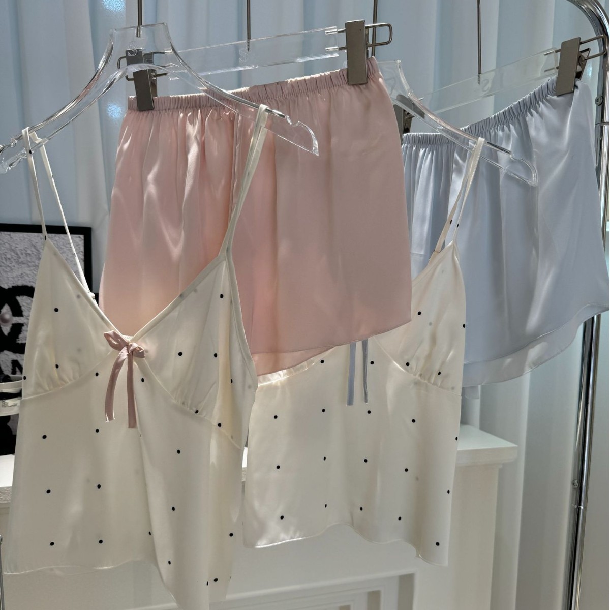 New Style Pure Desire Style Pajamas Sexy Camisole Shorts Pajamas Girl's Wave Dot French Ice Silk Home Clothes Summer