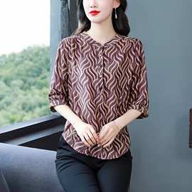 夏季专柜高端衬衫女桑蚕丝薄款休闲百搭上衣舒适中年妈妈衬衣批发