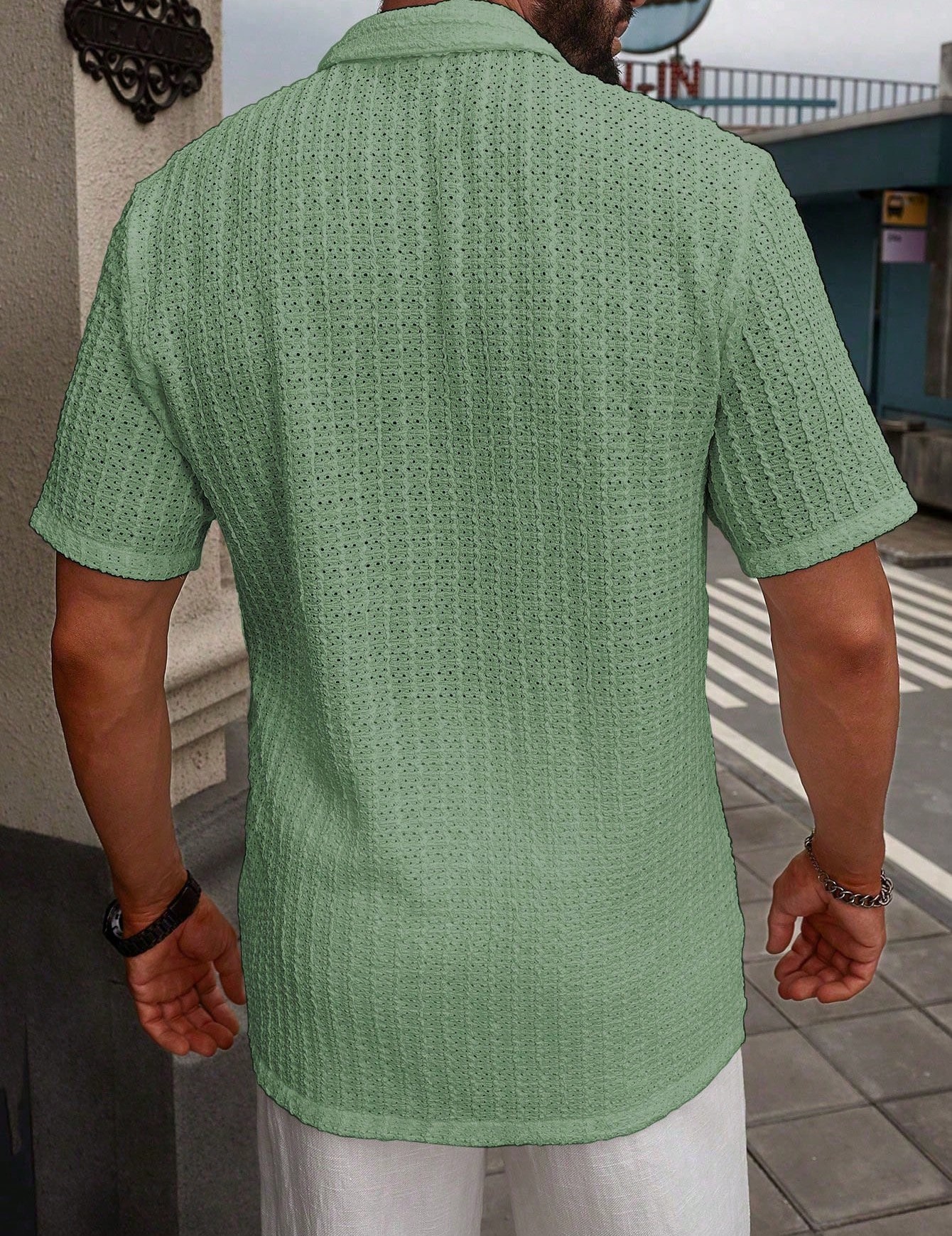 Men's Casual Striped Shirt Lapel Short Sleeve Shirt image 8