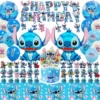 42 Stitch party supplies set [flag + cake card + balloon + aluminum film balloon + spiral + tablecloth]