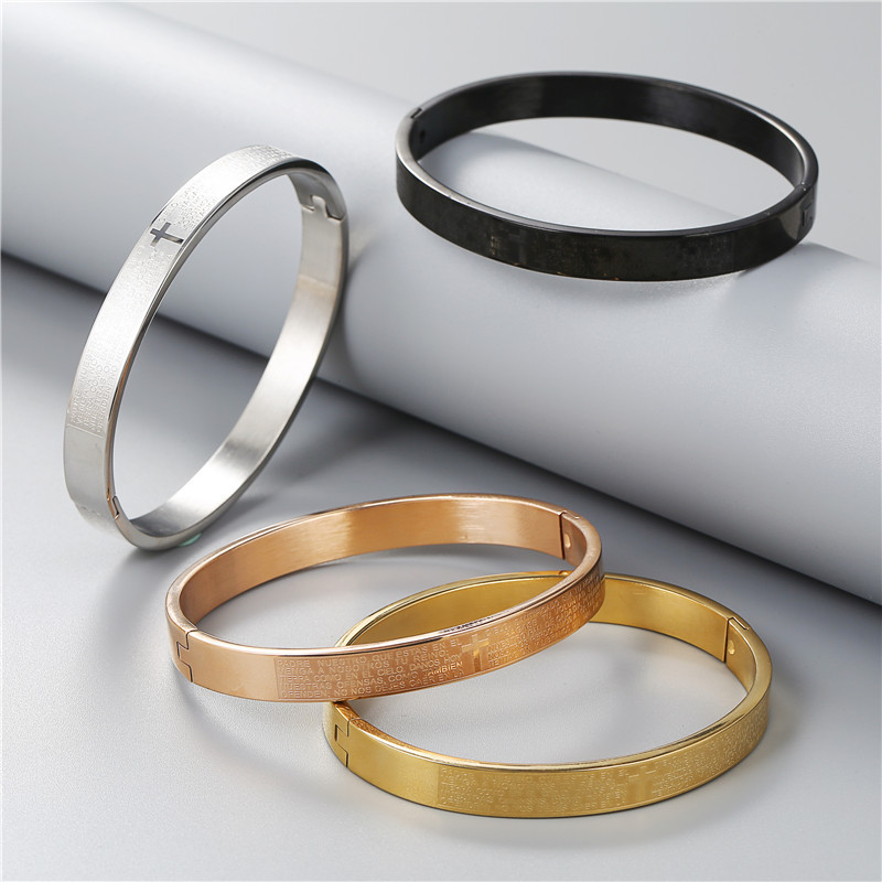 Cross-Border Popular Fashion Stainless Steel Bracelet Titanium Steel Men's Open Bracelet Retro Men's Titanium Steel Bracelet Does Not Fade