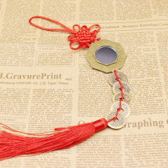 紅結五帝錢掛件中國結真銅錢合金八卦鏡子十二生肖吊墜裝飾品車掛