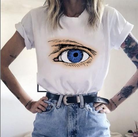 shirt short-sleeved eye print casual loose T-shirt NSATE60850