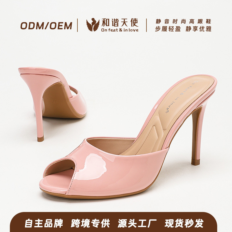 Cross-Border Fish Mouth Stiletto Sandals 9.5cm Ancla Red Women's Elegant Patent Leather High Heels Export Supply