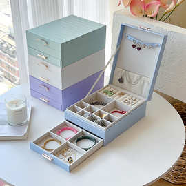 新款格纹首饰盒清新抽屉饰品盒高级珠宝项链戒指耳饰品首饰收纳盒