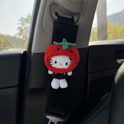 New kitty cat car seat belt shoulder pad plush protective cover anti-collar cute women's car interior decoration (Seat belt shoulder pad) - strawberry-kt-shoulder-pads
