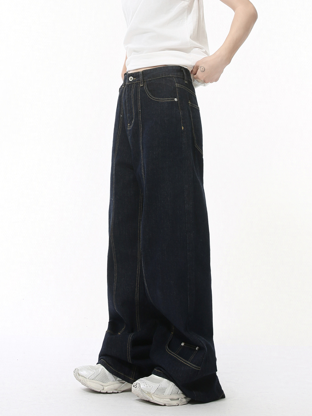 MTLCLOTHES Hombres| Nuevo otoño nicho personalidad anti-desaño deconstrucción de la tendencia de jeans de piernas anchas