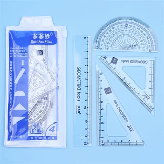 15cm直尺套装四件套小学生透明尺子量角器三角尺考试套尺学习用品