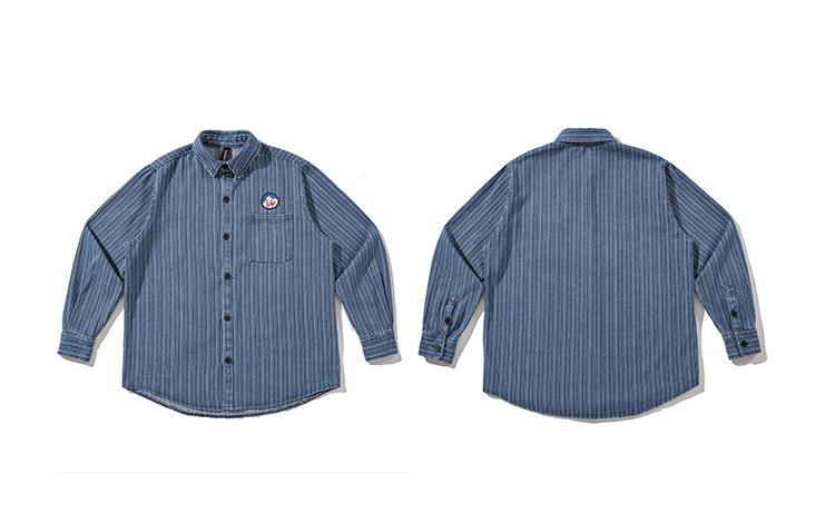 Amerikaans gestreept denim overhemd met borduursel voor heren_voghion.com