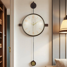 奶油风轻奢实木金属时钟现代家用简约钟表挂钟客厅静音时钟石英钟