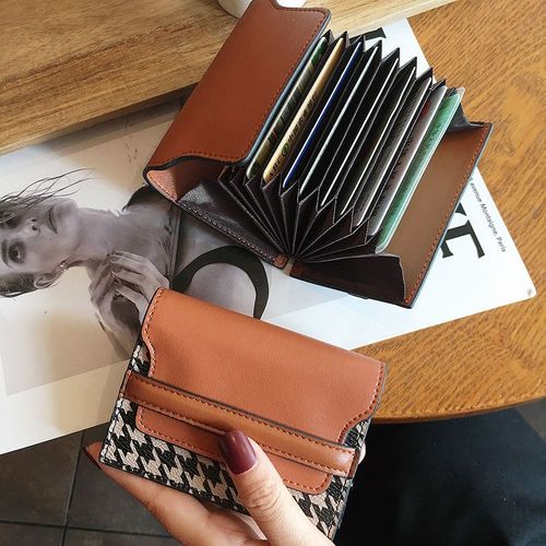 High-looking houndstooth card holder, accordion female card holder, high-end retro multi-card slot advanced card holder
