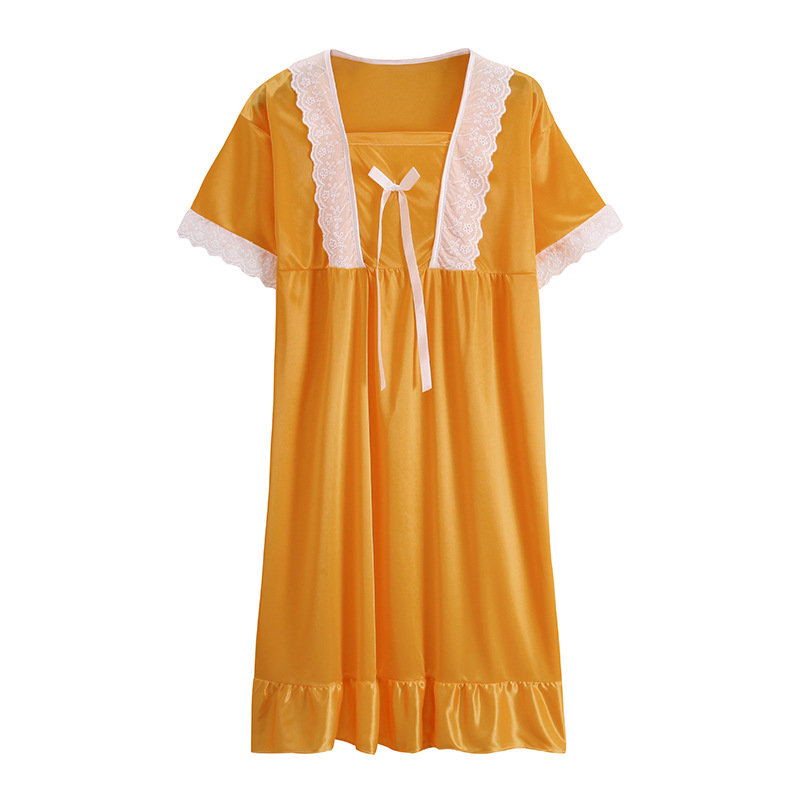 2024 pijama de verano delgado seda de hielo mediano largo de manga corta pijama de seda de simulación princesa muñeca de viento cuello ropa para el hogar