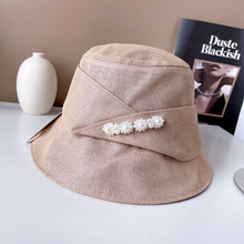 日本和纸褶皱缎带渔夫帽子女夏季透气防晒布帽优雅珠花盆帽时装帽