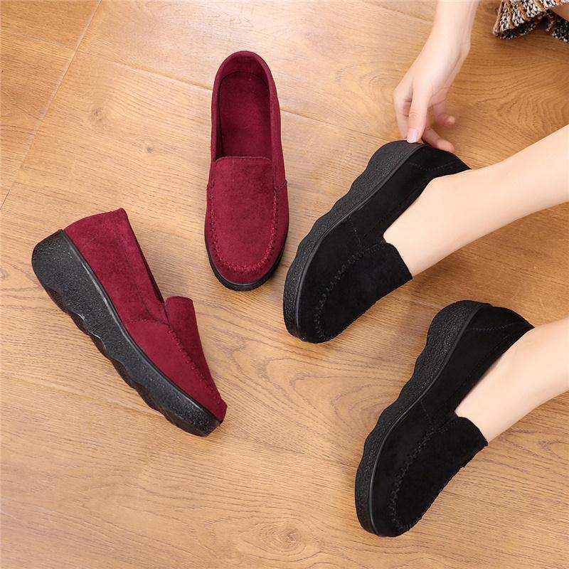 松糕底豆豆女鞋老北布鞋春秋单鞋坡跟厚底中跟黑色工作鞋女棉鞋