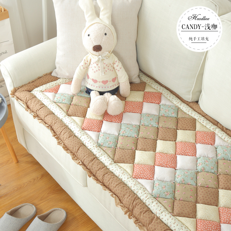 Ins style pure cotton spliced ​​sofa cushion thickened seat cushion non-slip sofa cover washable bay window cushion universal for all seasons