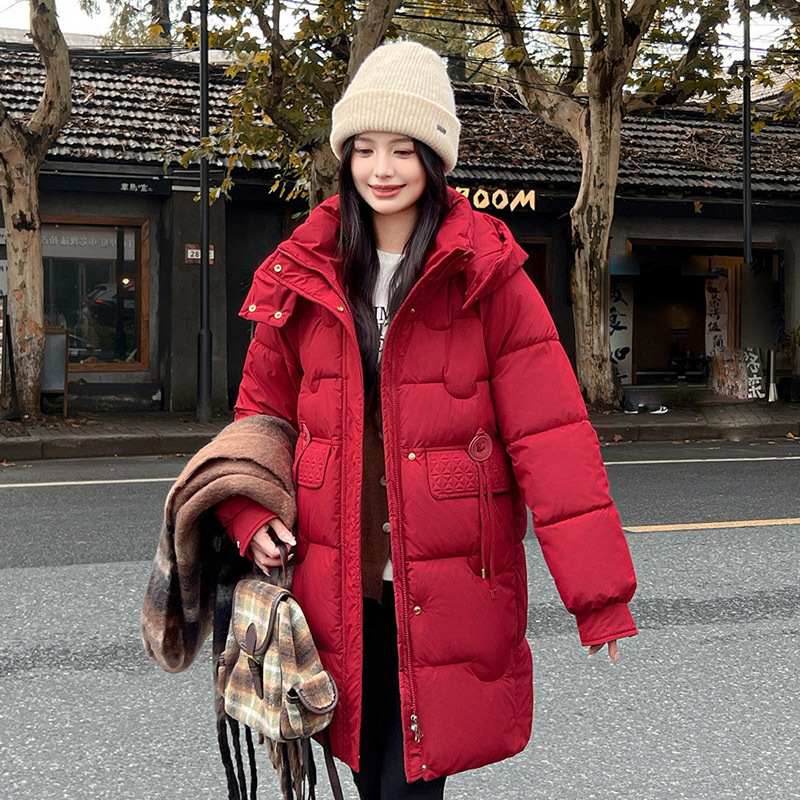 Algodón de pluma para mujeres 2025, nueva moda de algodón para mujeres de invierno coreana suelta chaqueta de algodón con capuz, abrigo grueso