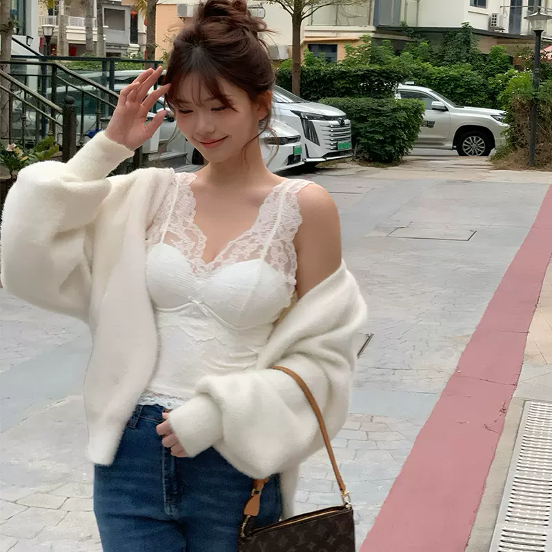 网红白云＊同款纯欲蕾丝吊带美背内衣性感无钢圈背心式文胸JH804