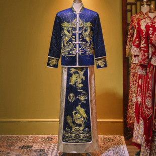 Xiuhe Suit for Men, Winter Groom's Chinese-Style Formal Wear, 2025 New Men's Clothing, Blue Xiuhe Suit, Wedding Attire, Dragon and Phoenix Robe