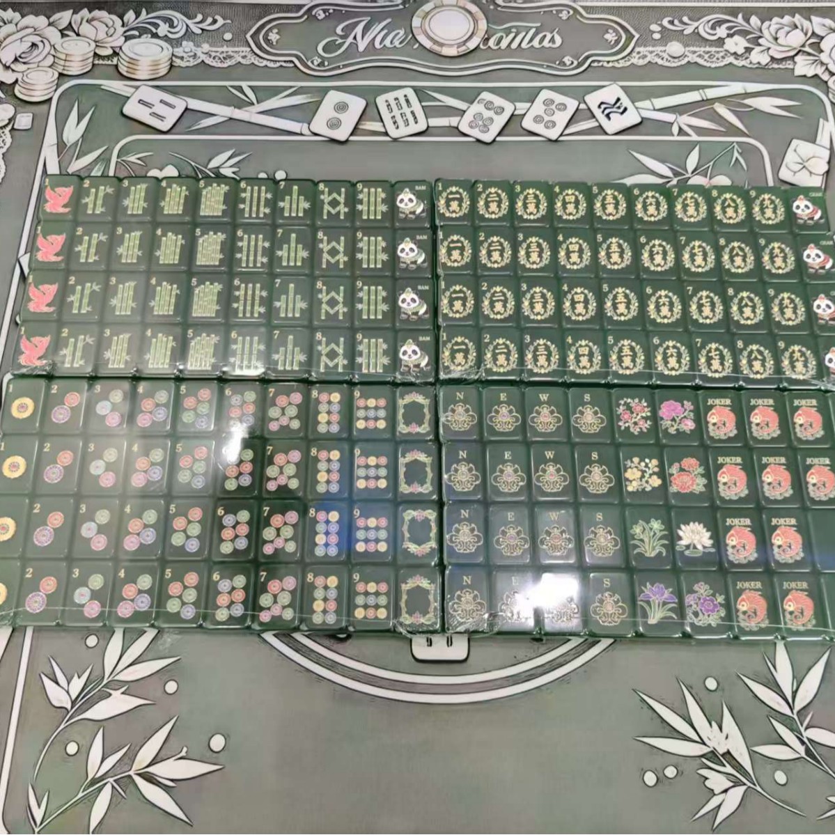 Dark green panda floral American mahjong acrylic 160-piece set, cross-border gift, customizable