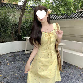 【有内里】2026夏季新款碎花裙女小清新黄色连衣裙海边度假A字裙