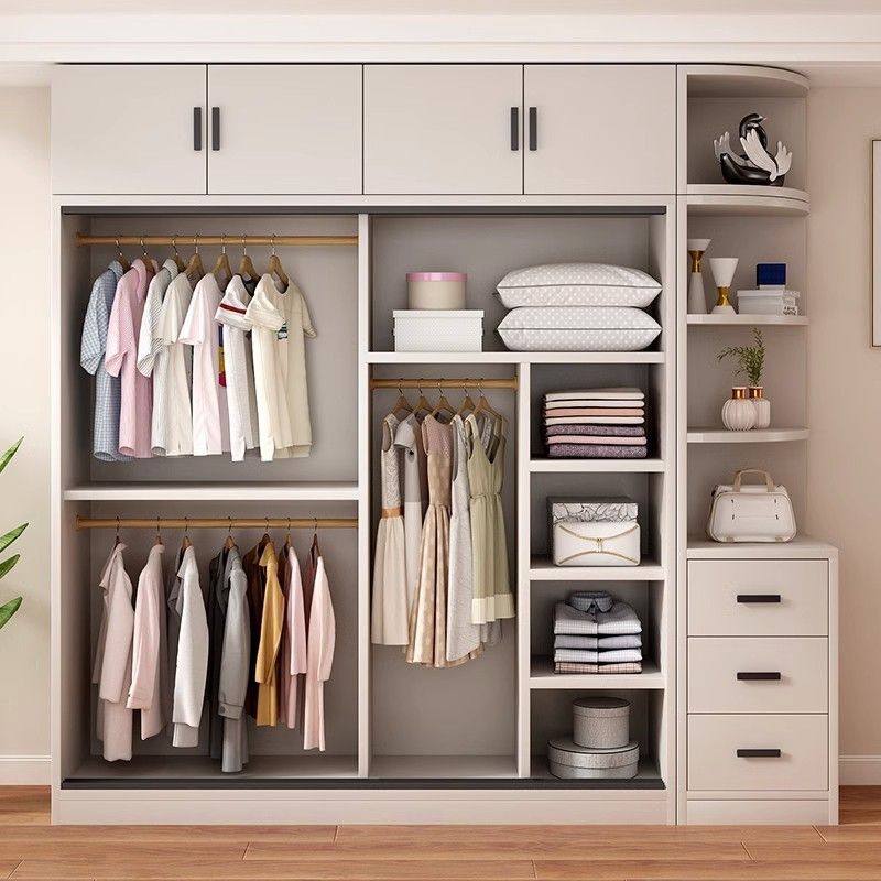 Armario de madera maciza para uso doméstico, puerta corredera de cedro, diseño moderno y sencillo, armario de almacenamiento para niños en apartamentos pequeños, armario para viviendas de alquiler. image 2