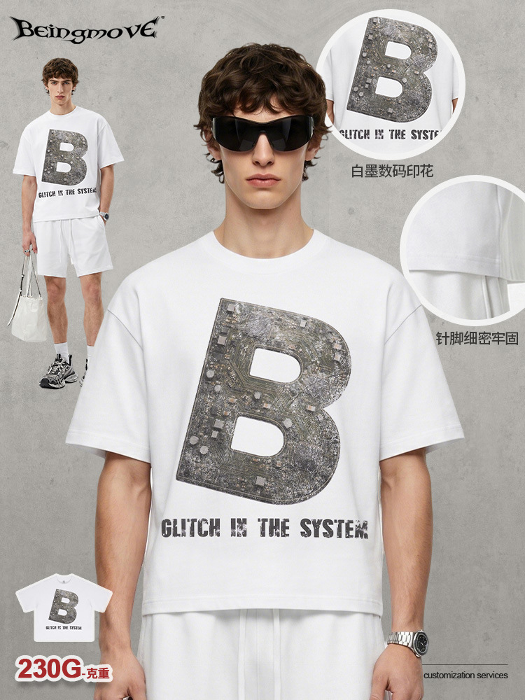 Calle secada| Calle de moda americana Cyberpunk Vento blusa impresión de hombro suelta personalidad camiseta de manga corta para hombre