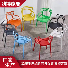 网红彩色塑料凳子猫耳椅家用懒人靠背椅餐椅现代简约塑料书桌椅子