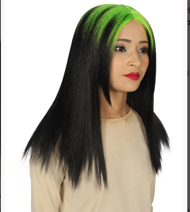 NEWLOOK Popper Fish Neon Green Root   19 pulgadas negras onduladas Halloween peluca fiesta
