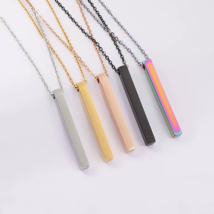 外贸热销项链吊坠不锈钢立体长条项链可刻字 立体长条DIY饰品配件