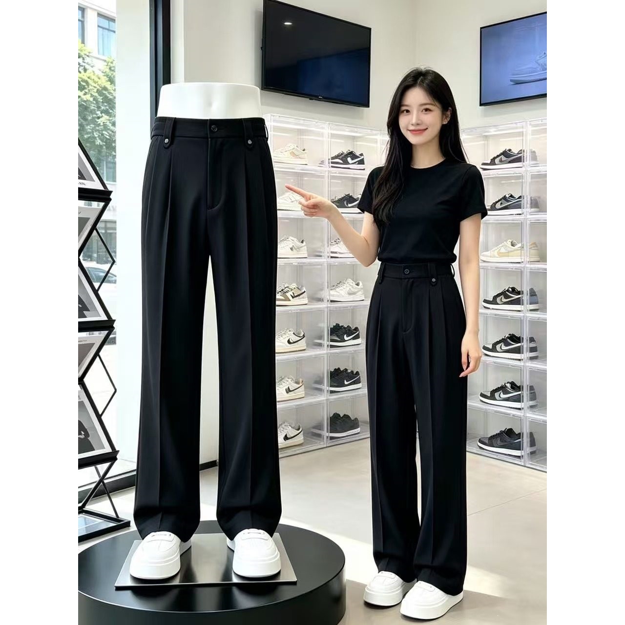 黑色休闲裤男vibe美式高街cleanfit廓形休闲西裤直筒宽松西装裤男