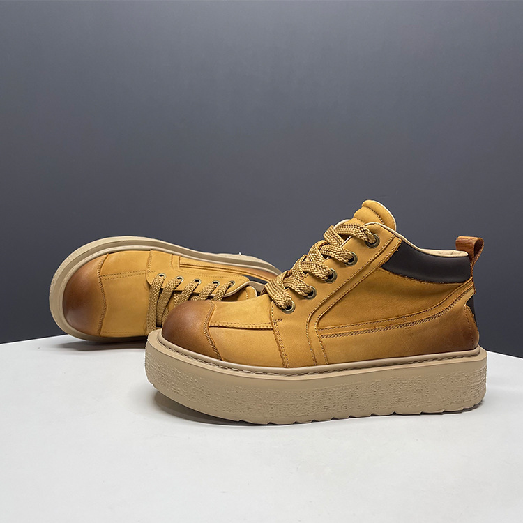 黄色复古马丁靴男款头层牛皮厚底增高鞋男秋冬新款男士休闲鞋潮牌