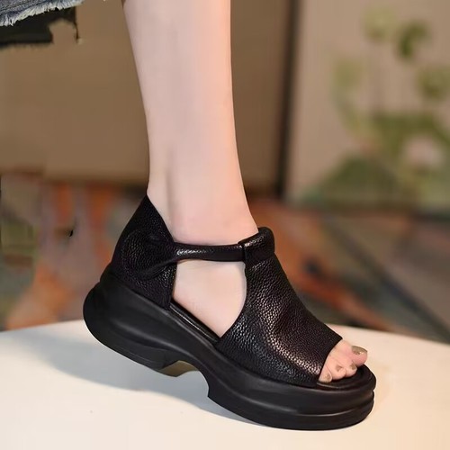 Summer New Women's Shoes European and American Thick Sole Wedge Sandals Open Toe Korean Style Fashion Hollow Roman Magic Mother Sandals