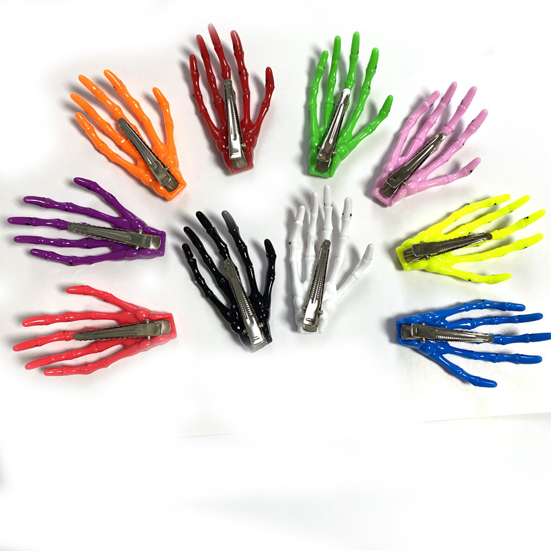 Espejo cruzado Halloween peinados Halloween peinados extraños esqueleto hueso clip de mano mano mano garra clip de pelo fiesta