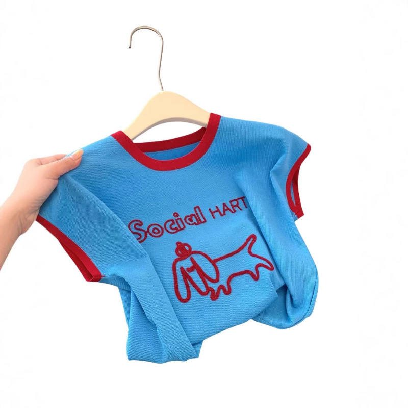 クラインブルー子犬プリントベスト半袖 Tシャツ女性のための 2025 夏の新しいドーパミンニッチ気質トップ|undefined