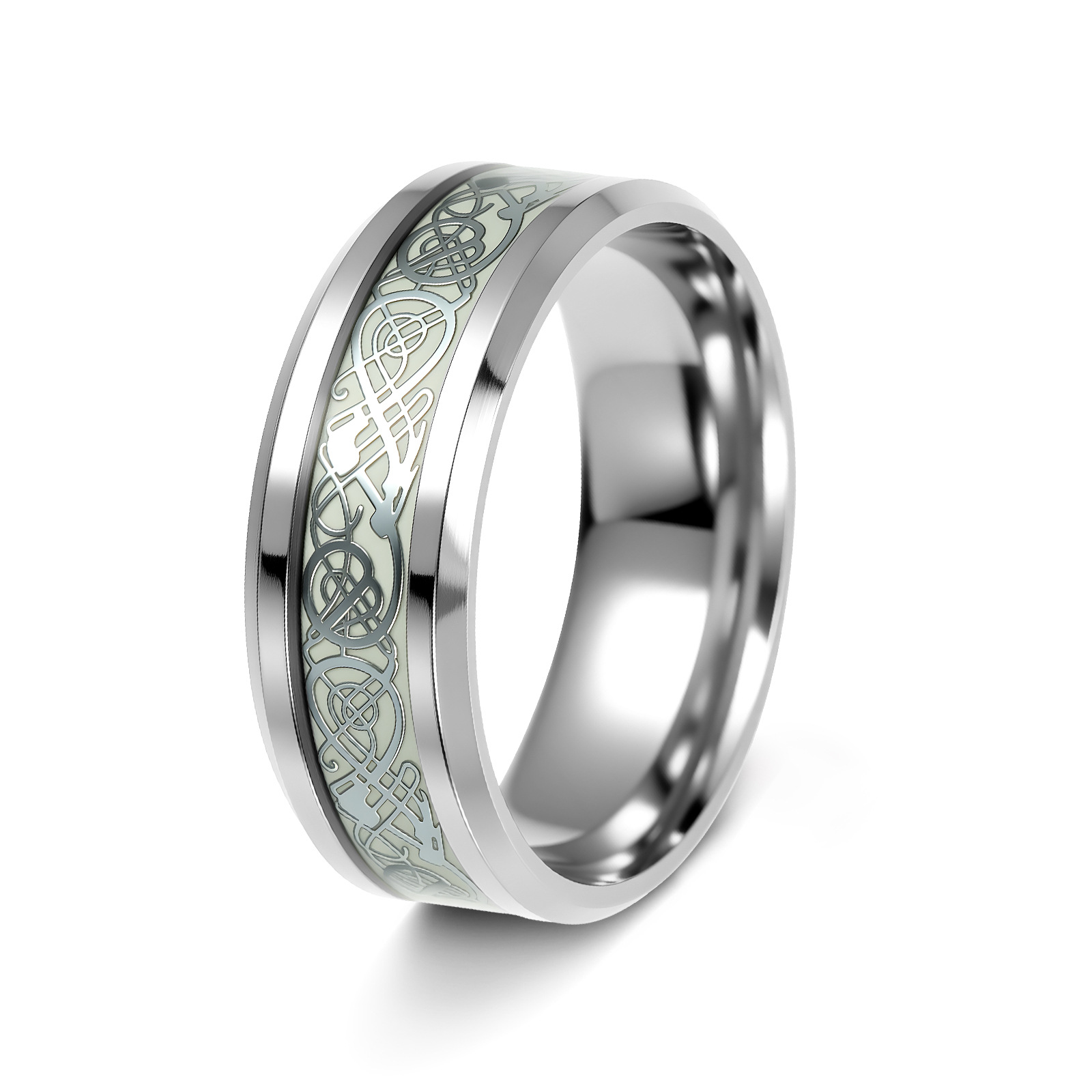 Transfronterizo europeo y americano popular joyería de acero de titanio al por mayor anillo de patrón de dragón luminoso fluorescente Nueva joyería se puede entregar en nombre de una sola pieza